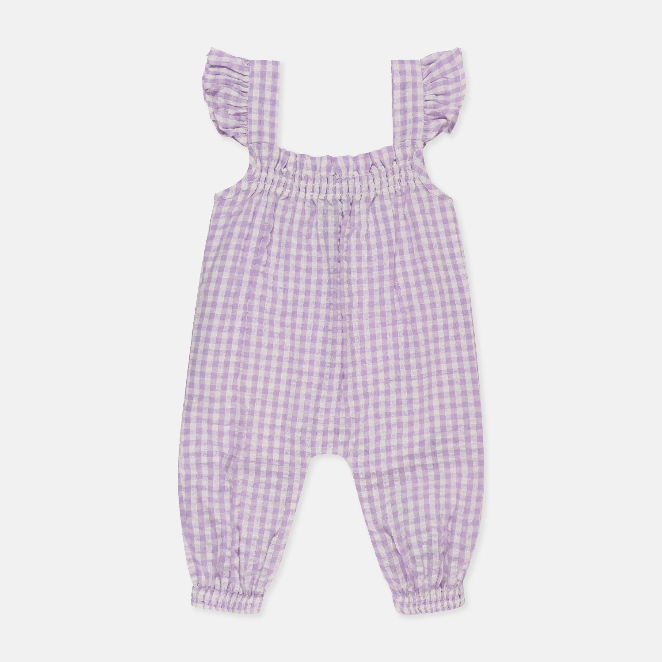 Purple Gingham Print Romper