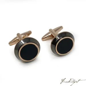 "Rose Gold" Plated Cufflinks with Black Enamel