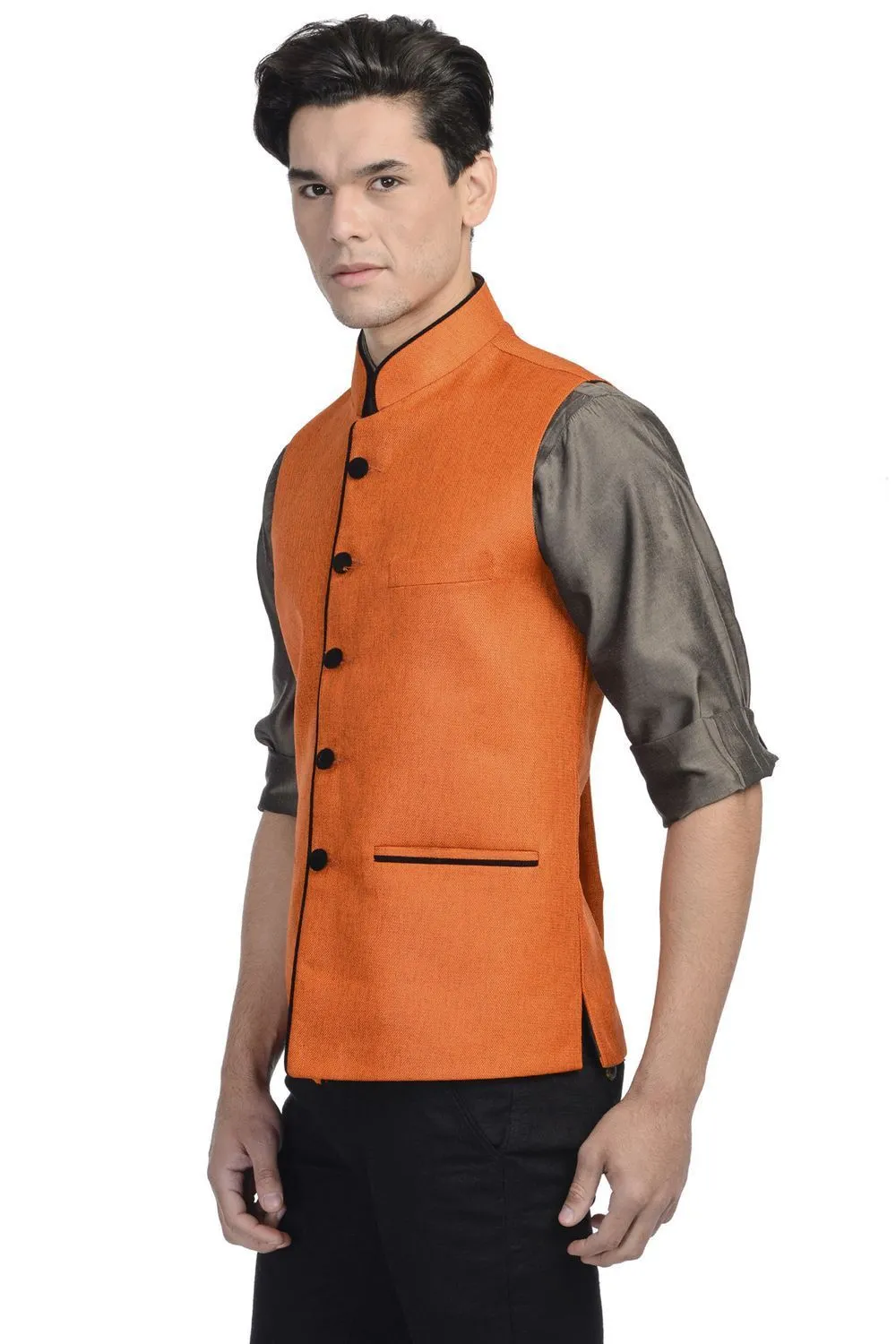 Rayon Orange Modi Nehru Jacket