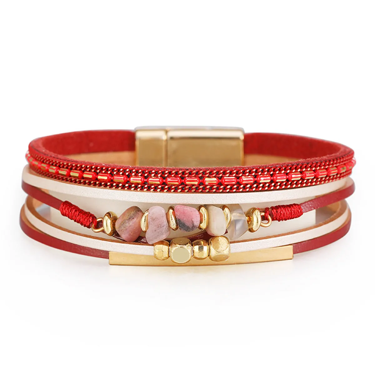 Red Polystyrene & Resin 18K Gold-Plated Beaded Stacked Bracelet