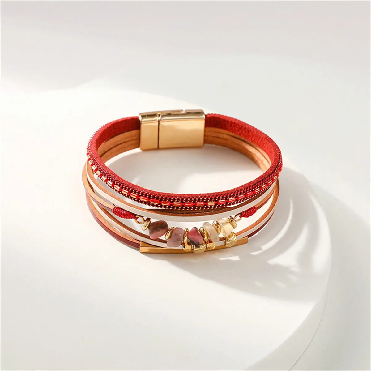 Red Polystyrene & Resin 18K Gold-Plated Beaded Stacked Bracelet
