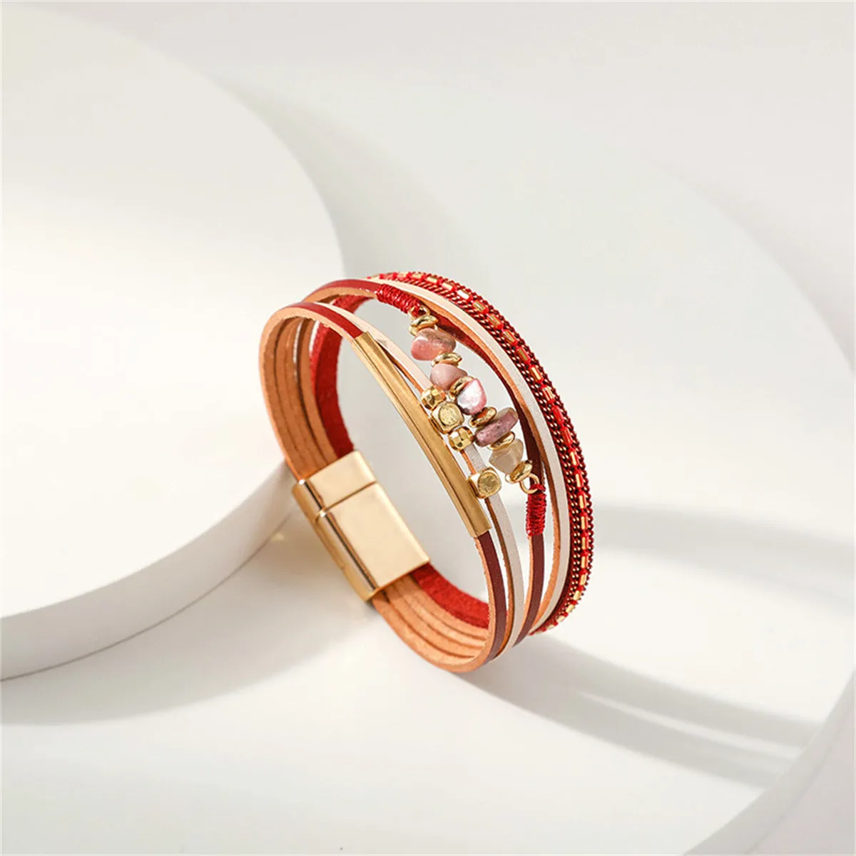 Red Polystyrene & Resin 18K Gold-Plated Beaded Stacked Bracelet