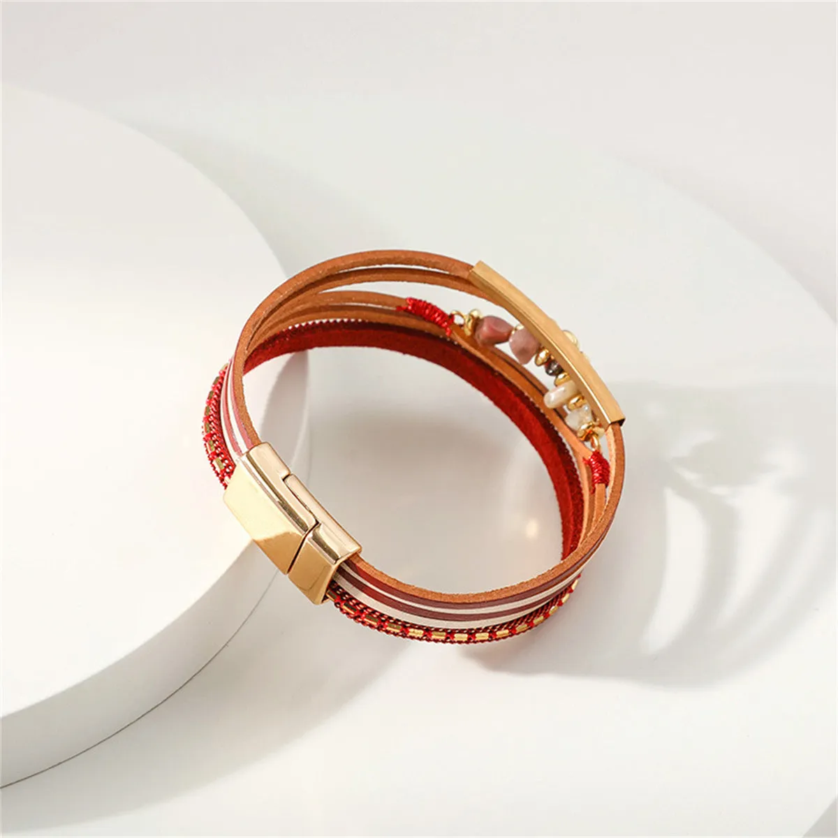 Red Polystyrene & Resin 18K Gold-Plated Beaded Stacked Bracelet