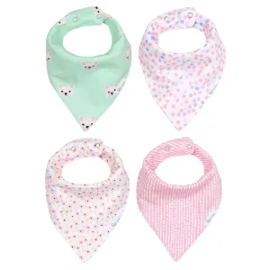 Reversible & Waterproof Cotton Bandana Bibs - Mint/Pink Puppy