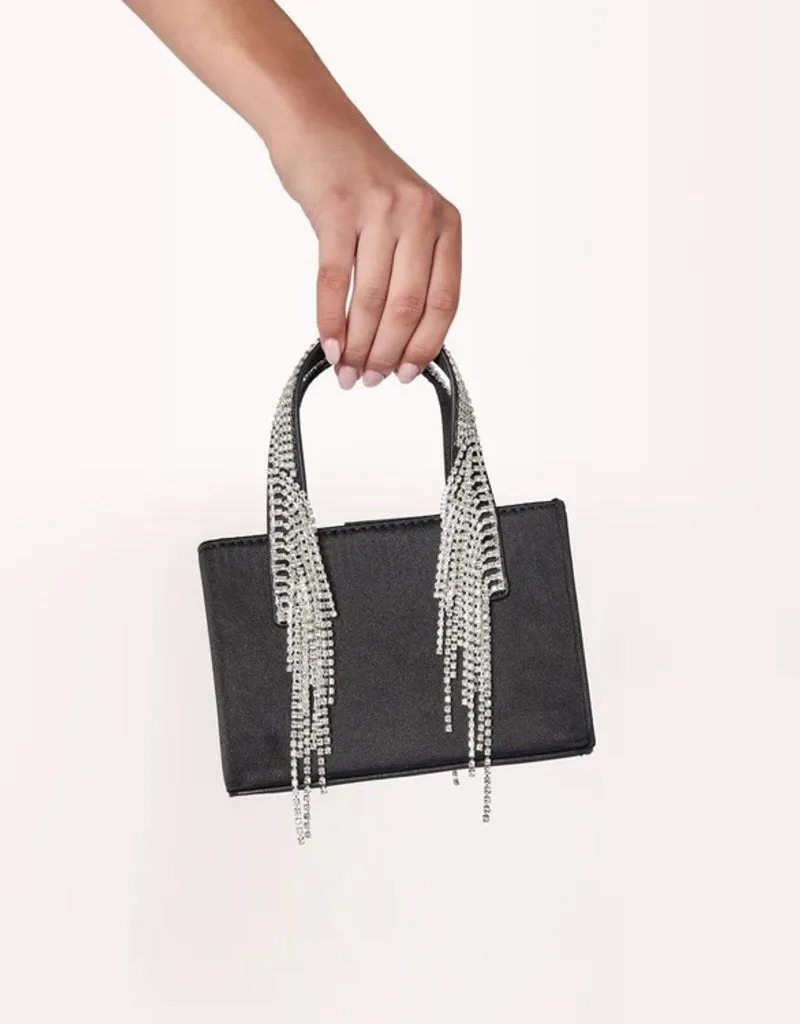Rhinestone Fringe Handle Bag- Black