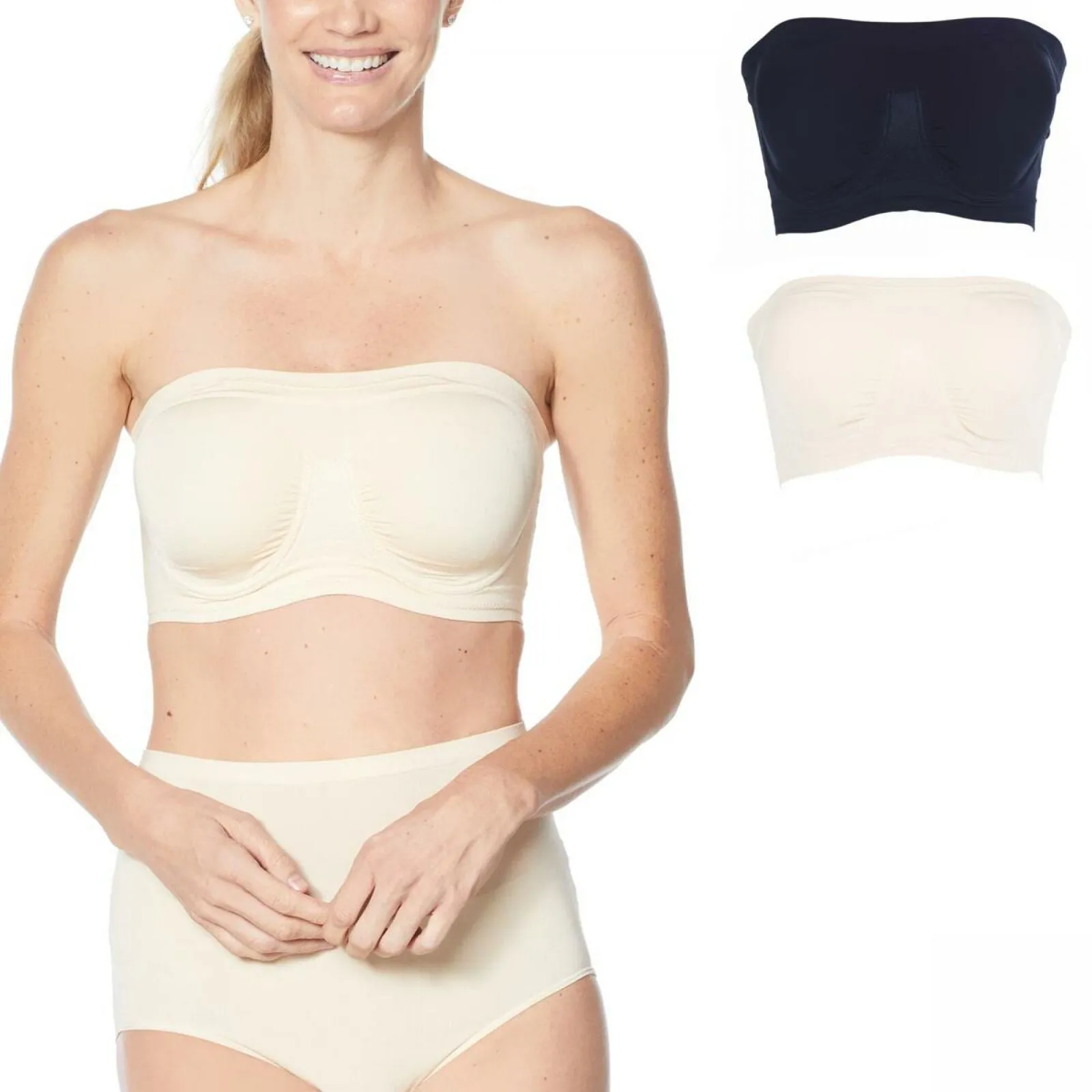 Rhonda Shear 2 Pack Underwire Bandeau Bra Removable Pads Nude/Black 2X