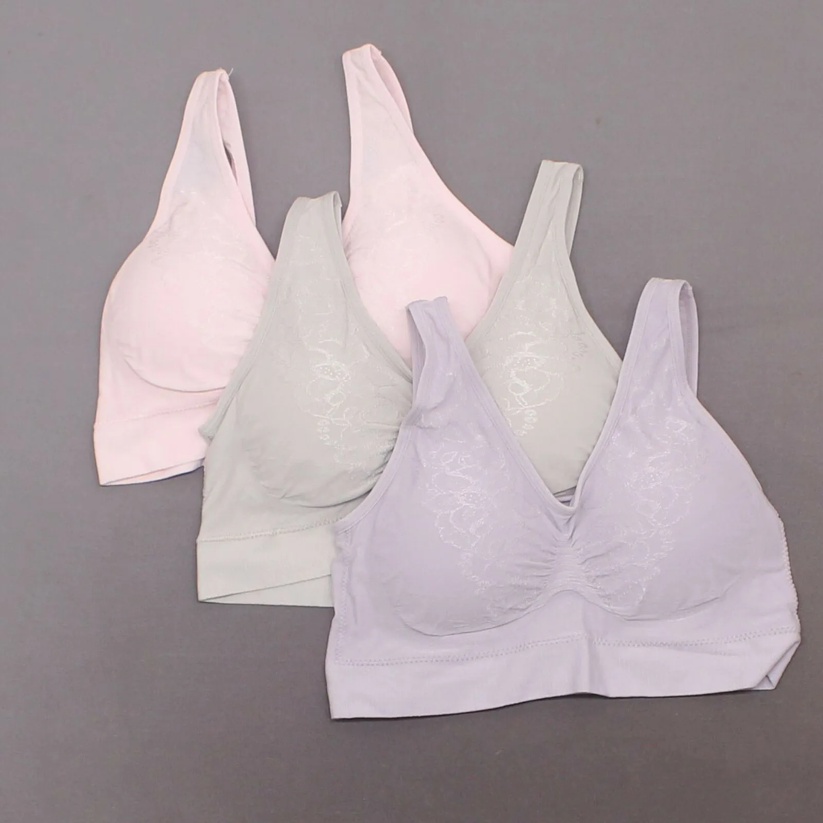Rhonda Shear 3 Pack Jacquard Ahh Bras With Removable Pads Pastels Large
