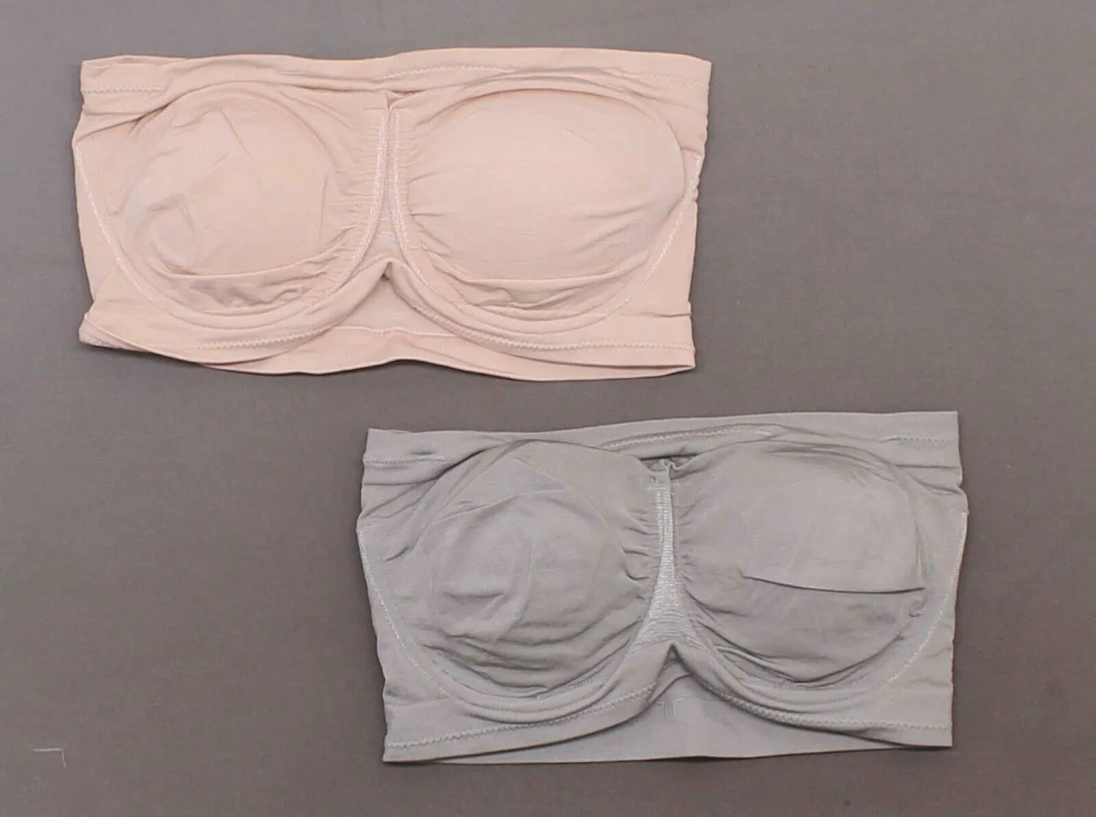 Rhonda Shear LOT OF 2 Underwire Bandeau Bra Removable Pads Gray/Blush Large