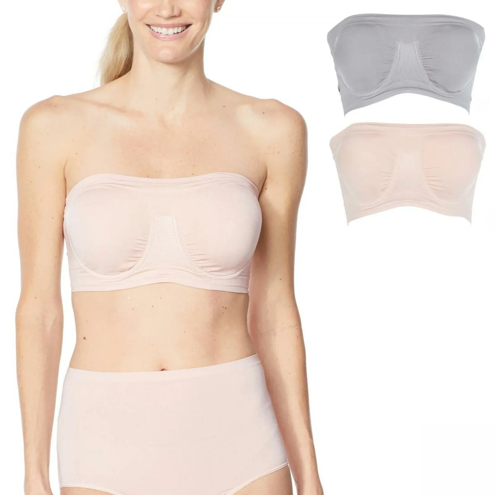 Rhonda Shear LOT OF 2 Underwire Bandeau Bra Removable Pads Gray/Blush Large