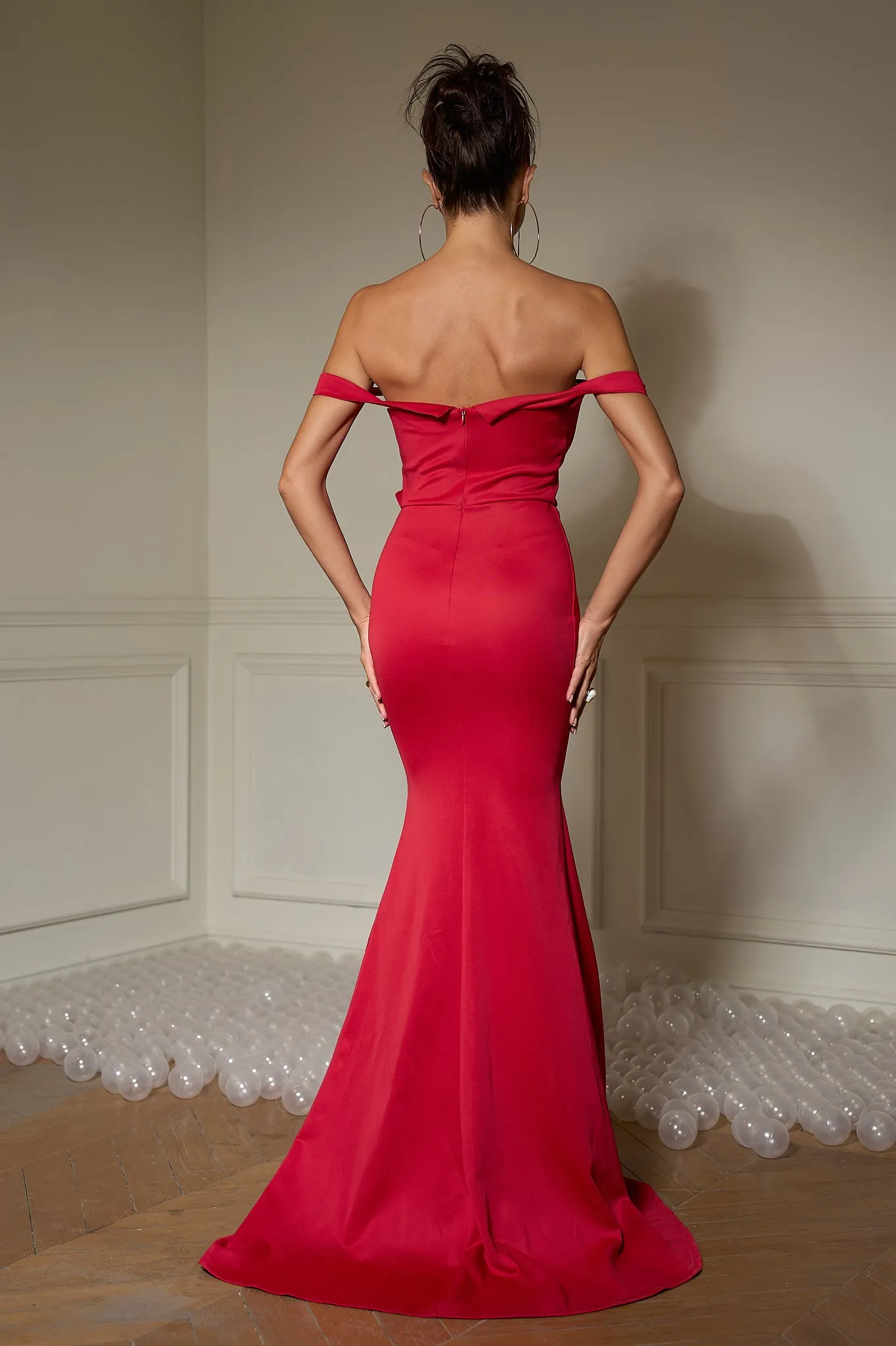 Rosette Off Shoulder Mermaid Dress