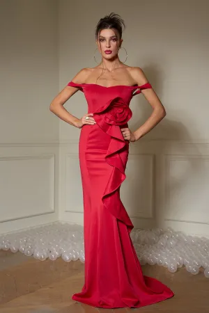 Rosette Off Shoulder Mermaid Dress