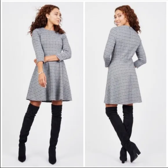 Sabie Plaid Aline Dress in Charcoal Plaid NWOT