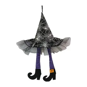 SAZ DEKOR Witch Legs Hat Hanging Sign Horror Party Ornament for Mantel Parties Bedroom Violet