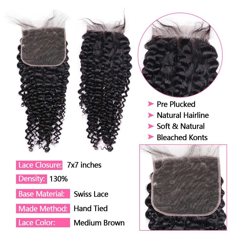 Sdamey Brazilian Curly Wave Human Hair 7X7 Lace Closure
