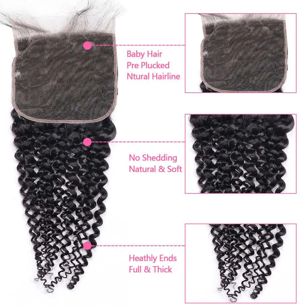 Sdamey Brazilian Curly Wave Human Hair 7X7 Lace Closure