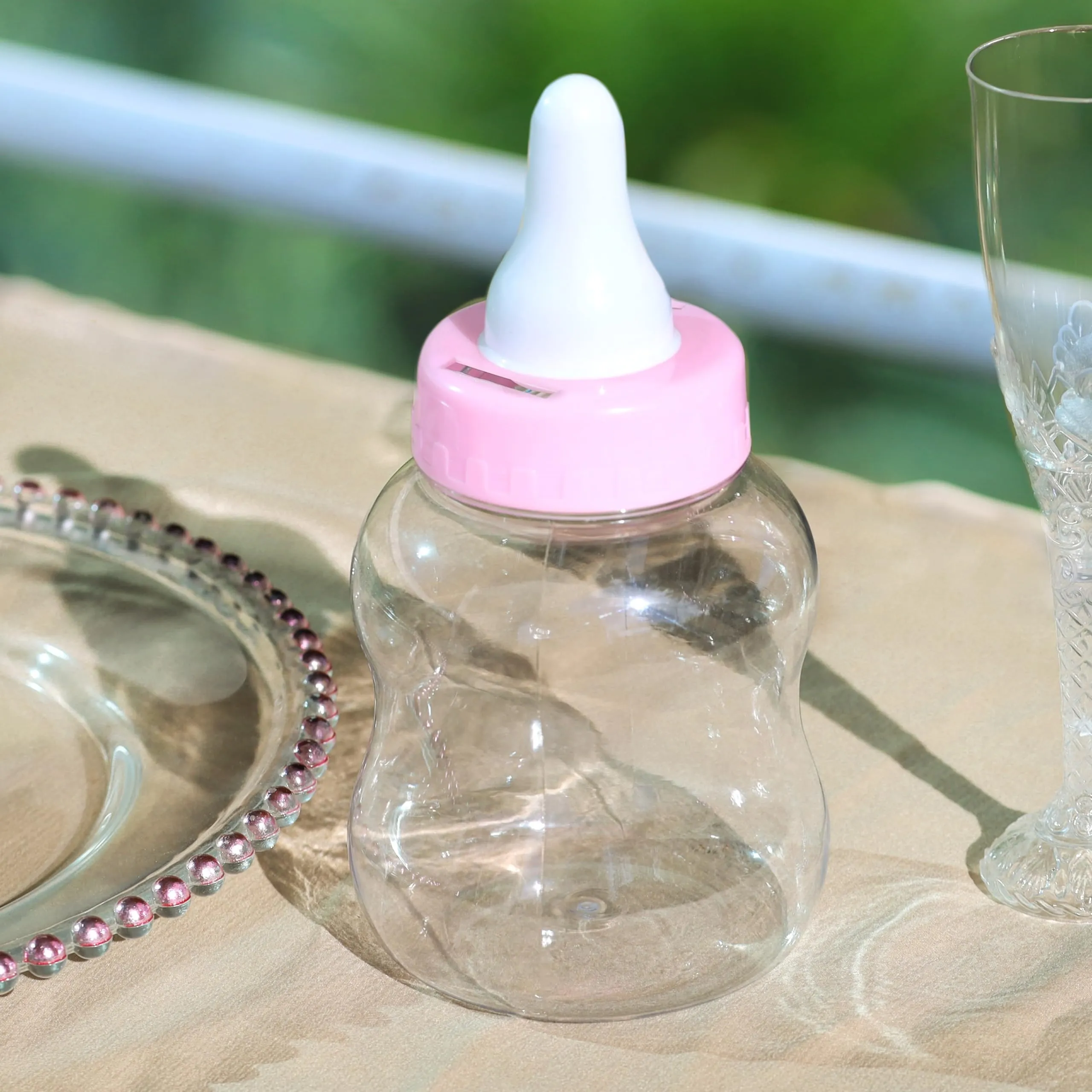 Set of 6 Pink Plastic Baby Milk Bottle Piggy Bank Shower Party Candy