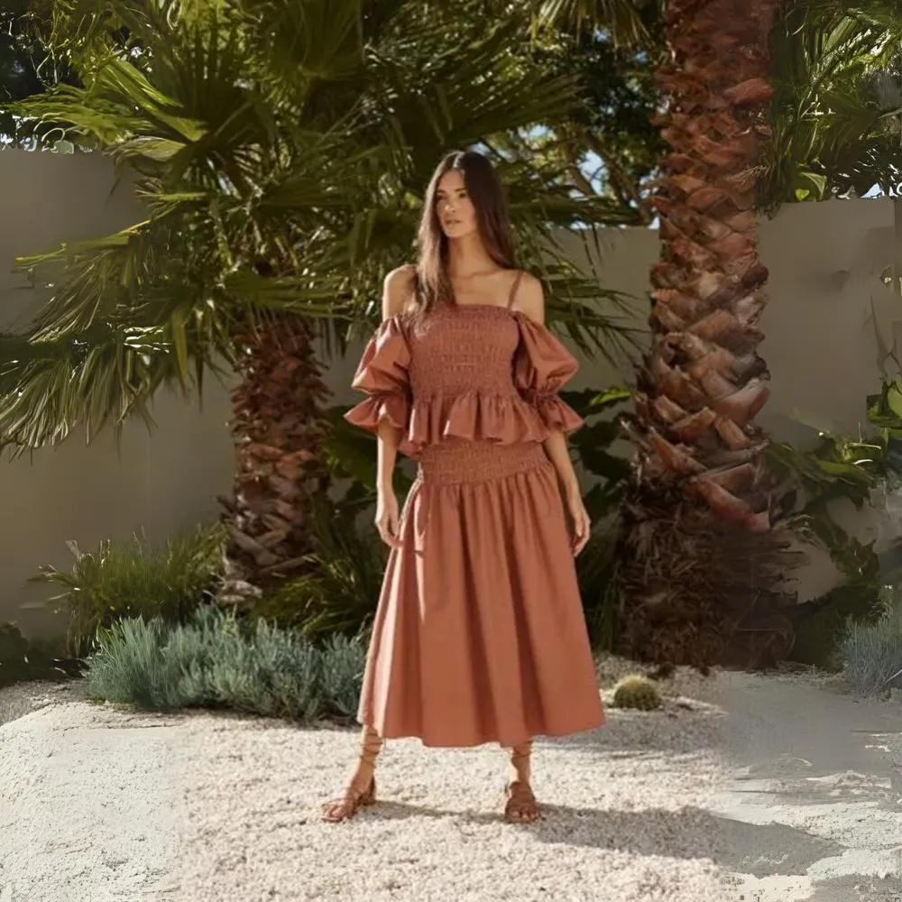 Shirred Midi Skirt
