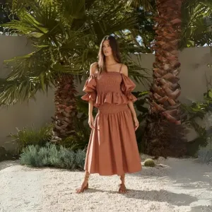 Shirred Midi Skirt