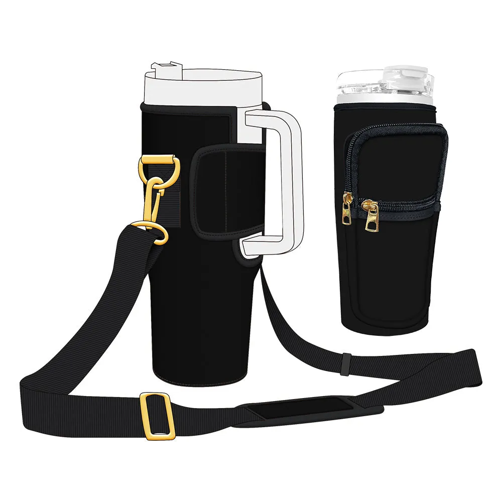 Sleek Black Minimalist Bottle Carrier for 40oz Tumbler