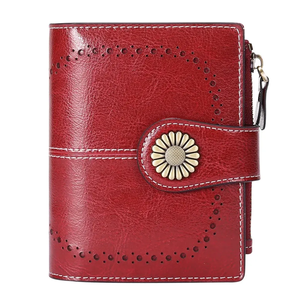 Small Women Wallet Genuine Leather Bifold Purse RFID Blocking Card Holder
