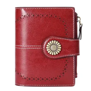 Small Women Wallet Genuine Leather Bifold Purse RFID Blocking Card Holder