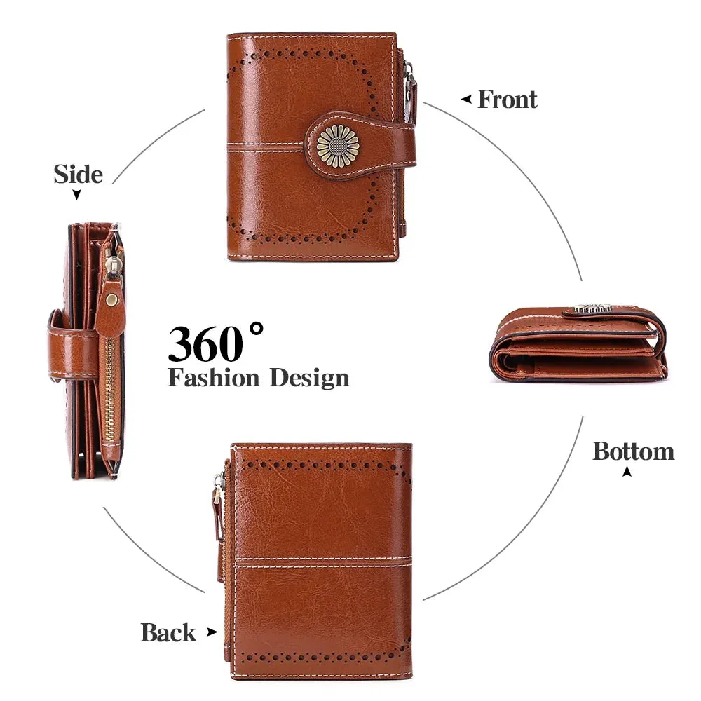 Small Women Wallet Genuine Leather Bifold Purse RFID Blocking Card Holder