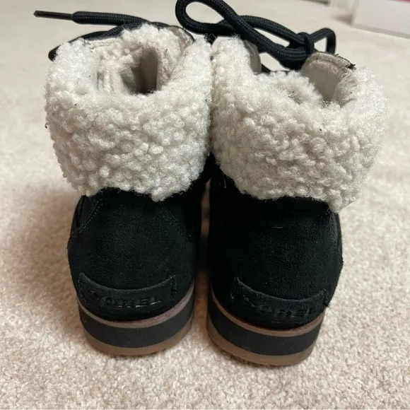 Sorel Harlow Lace Cozy Bootie Black Suede Sz 7 1977351