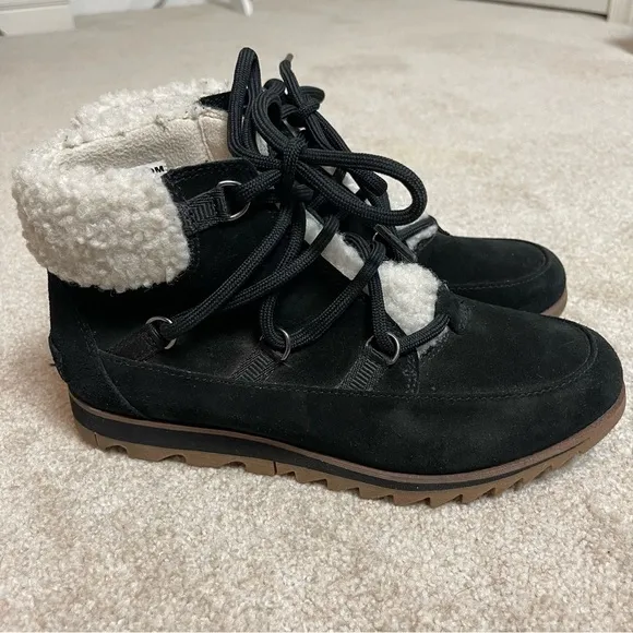 Sorel Harlow Lace Cozy Bootie Black Suede Sz 7 1977351