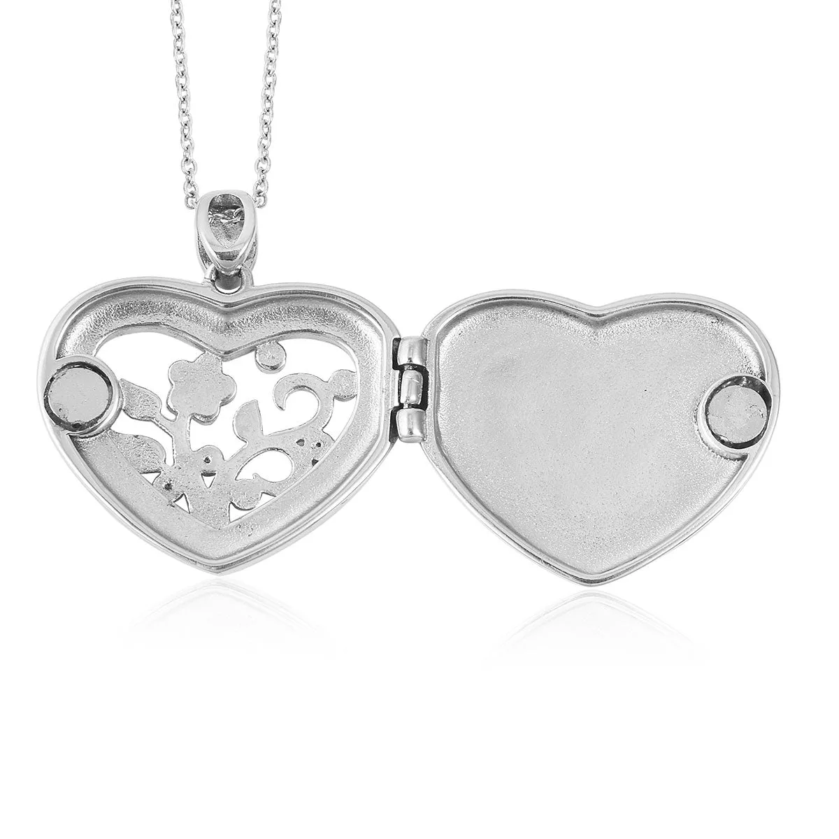 Stainless Steel White Austrian Crystal Heart Locket Pendant with Chain (20 in)