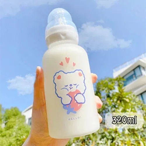 Strawberry Bear Glass Water Bottle