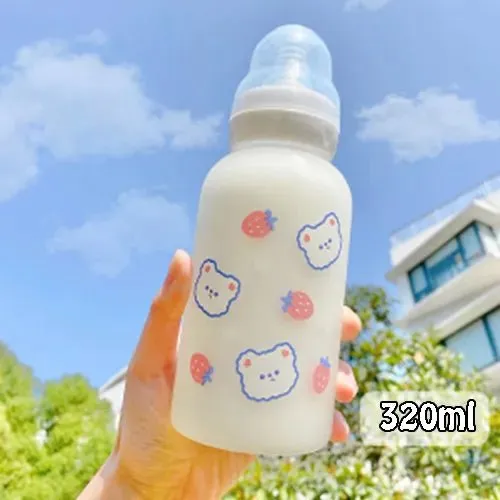 Strawberry Bear Glass Water Bottle
