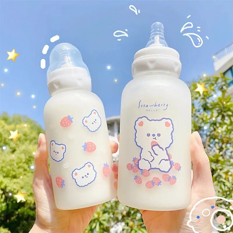Strawberry Bear Glass Water Bottle