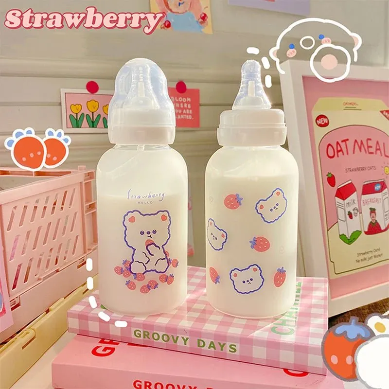 Strawberry Bear Glass Water Bottle