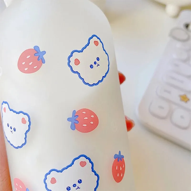 Strawberry Bear Glass Water Bottle