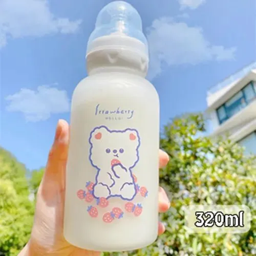 Strawberry Bear Glass Water Bottle