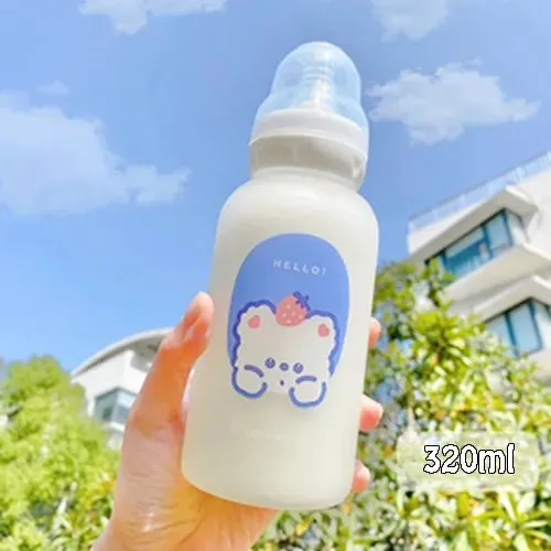 Strawberry Bear Glass Water Bottle