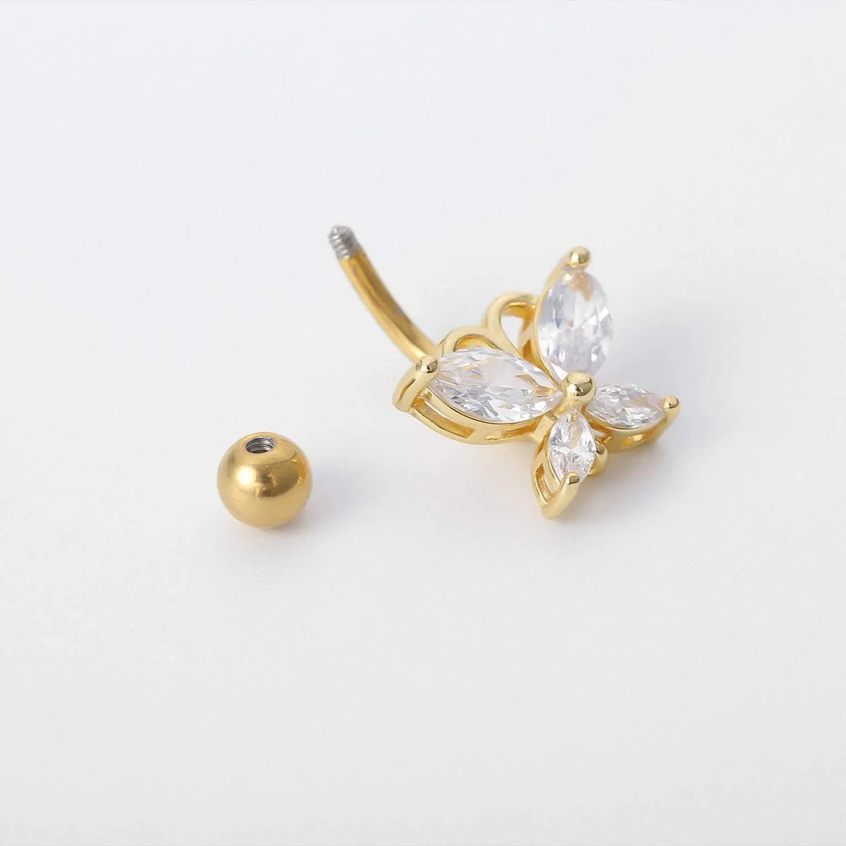Surgical Stainless Steel Gold Tone Crystal Butterfly Navel Ring