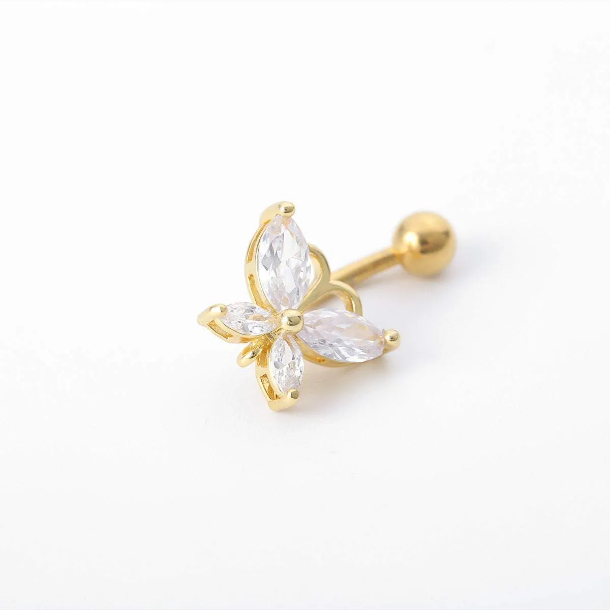 Surgical Stainless Steel Gold Tone Crystal Butterfly Navel Ring