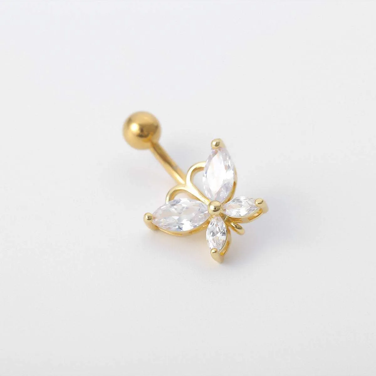 Surgical Stainless Steel Gold Tone Crystal Butterfly Navel Ring