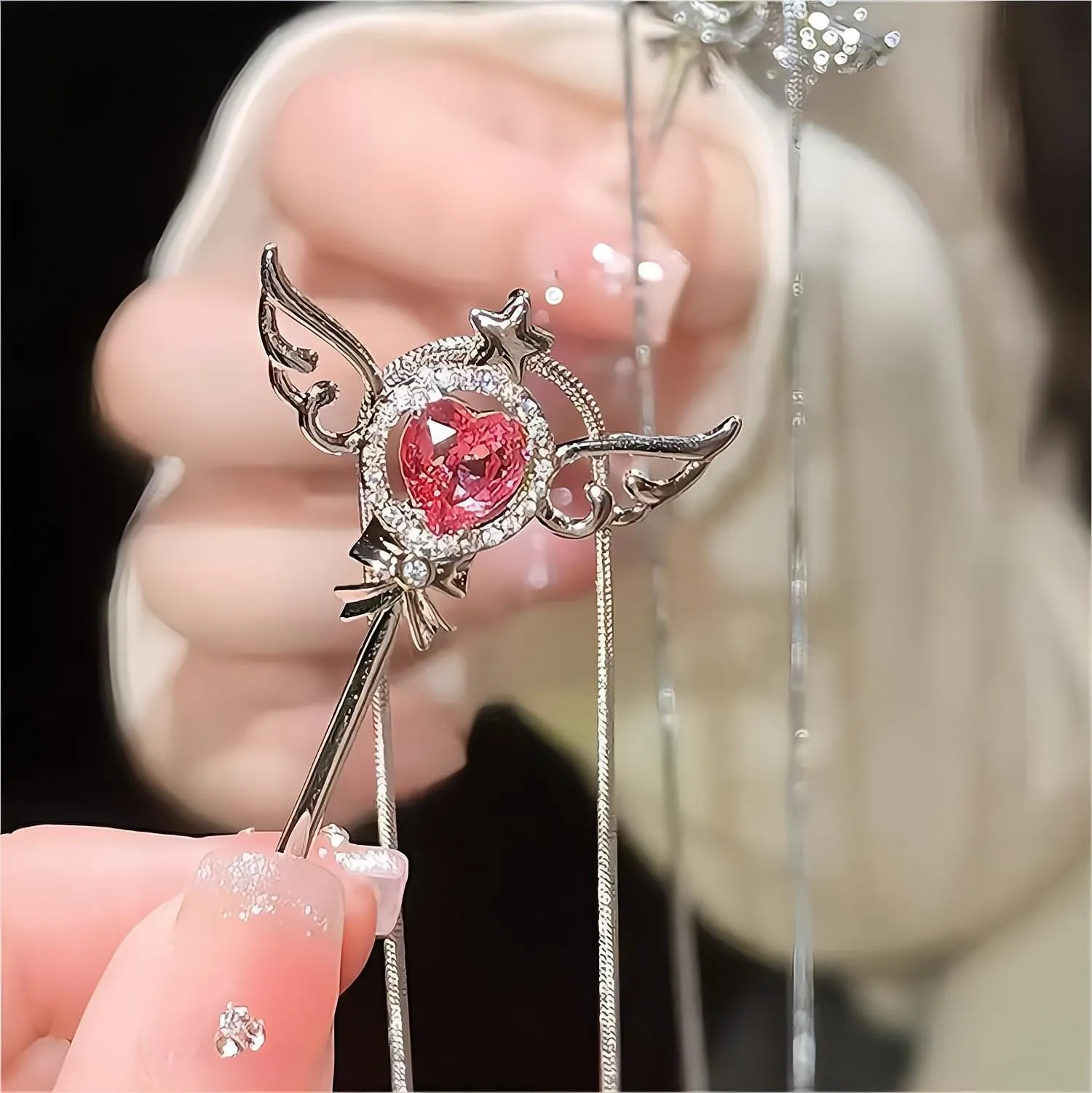 Swarovski Crystal Pink Heart Magic Wand Necklace