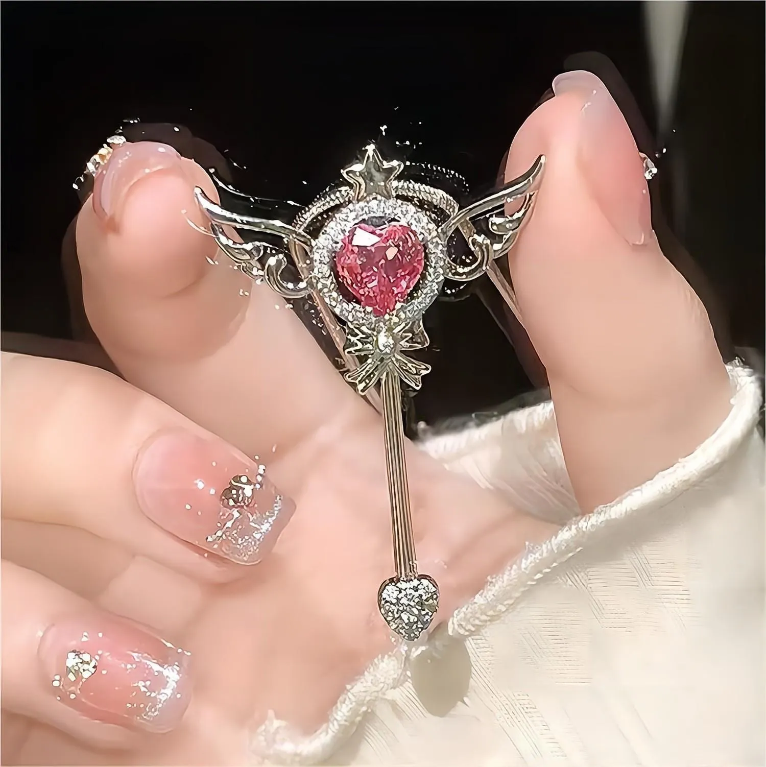 Swarovski Crystal Pink Heart Magic Wand Necklace