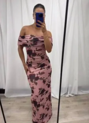 Tallow Elegant Off-Shoulder Mesh Maxi Dress - Pink / Black