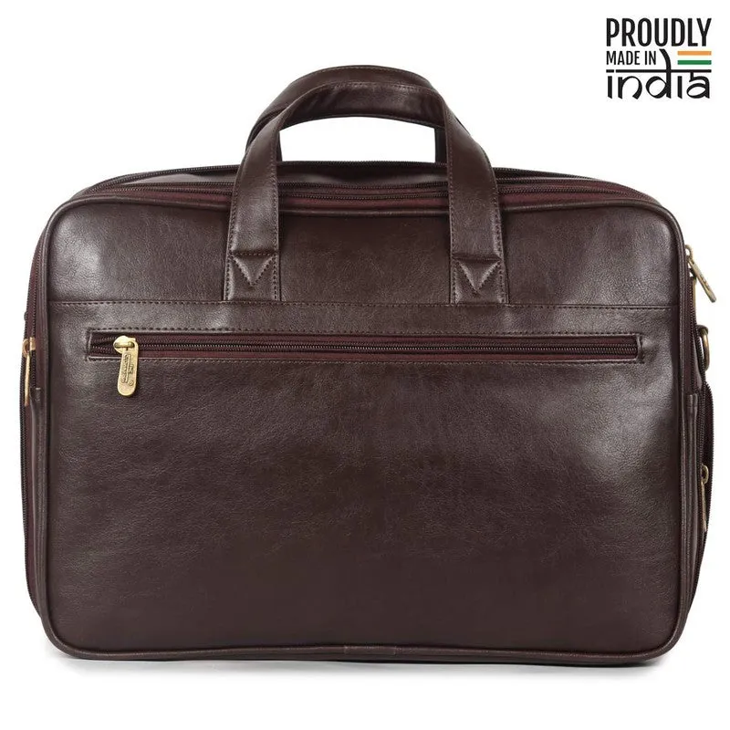 THE CLOWNFISH Faux Leather Laptop Messenger Bag - Expandable Design | Water-Resistant | 15.6 inch | Chocolate