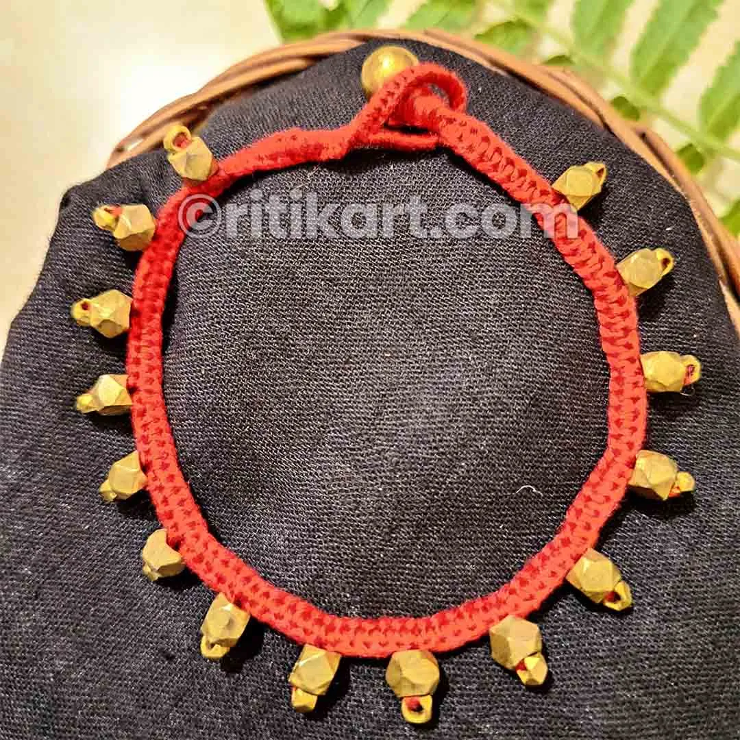 Tribal Anklet with Brass Spike Beads Embedded