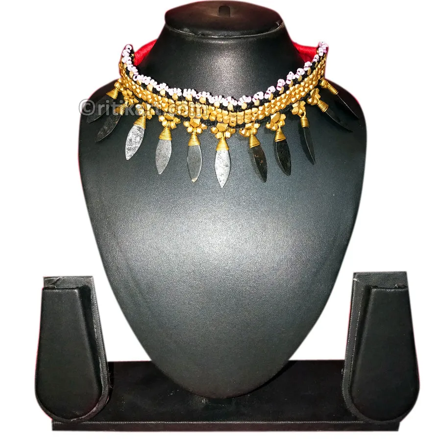 Tribal Dhokra Brass Leaf Necklace Design-3