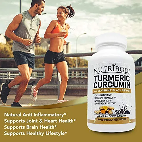 Turmeric Curcumin Supplement with BioPerine - 1200mg Natural Antioxidant and Anti-Inflammatory Standardized to 95% Curcuminoids - Promotes Joint Pain Relief and Brain Health (30-Day Supply)