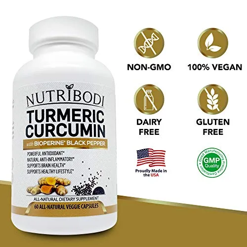 Turmeric Curcumin Supplement with BioPerine - 1200mg Natural Antioxidant and Anti-Inflammatory Standardized to 95% Curcuminoids - Promotes Joint Pain Relief and Brain Health (30-Day Supply)