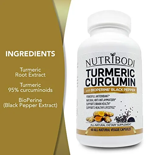 Turmeric Curcumin Supplement with BioPerine - 1200mg Natural Antioxidant and Anti-Inflammatory Standardized to 95% Curcuminoids - Promotes Joint Pain Relief and Brain Health (30-Day Supply)