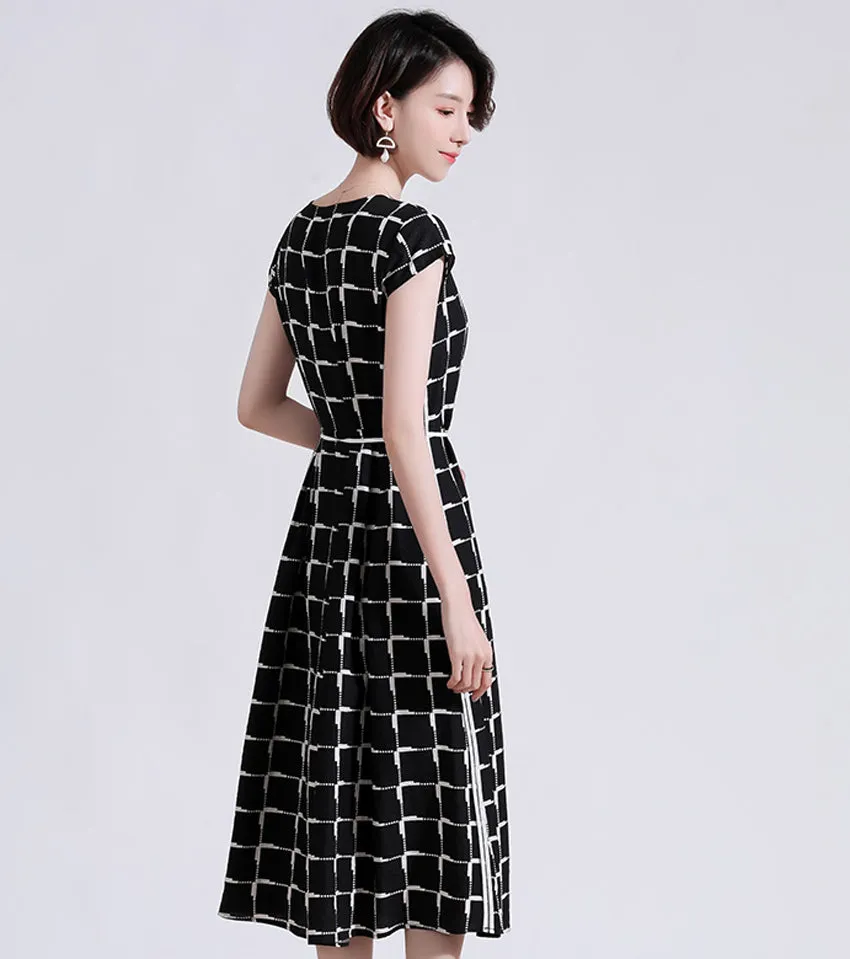 TWO PEARS-Cap Sleeve Plaid Fit & Flare Dress