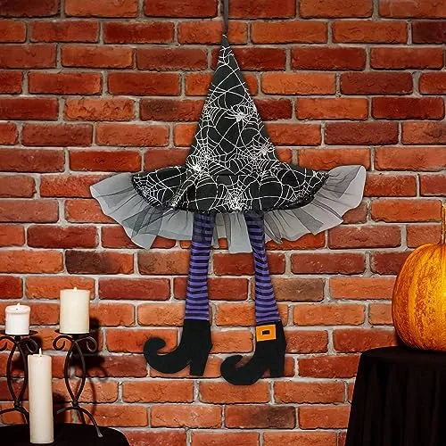 UJEAVETTE® Witch Legs Hat Hanging Sign Horror Party Ornament for Mantel Parties Bedroom Violet